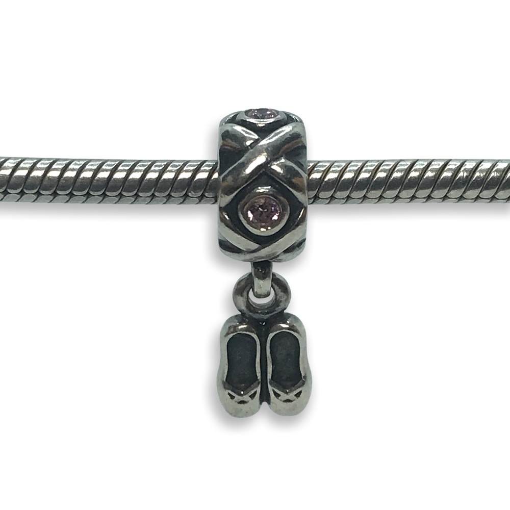 Pandora Ballerina Ballet Dancer Slippers Pink CZ Dangle Charm Style #790520PCZ